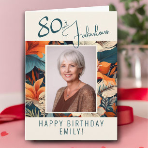 80歳の誕生日にお花の模様の写真 カード