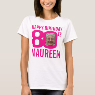 80歳の誕生日のピンクの名前をカスタムすると写真テンプレート Tシャツ