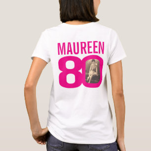 80歳の誕生日のピンクの名前をカスタムすると写真テンプレート Tシャツ