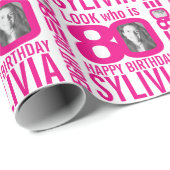 80歳の誕生日のピンク色の写真80カスタムの写真名 ラッピングペーパー (ロールコーナー)