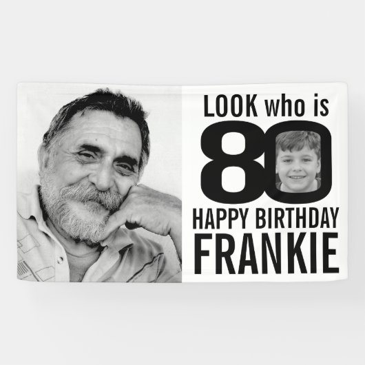 80歳の誕生日のピンク色の写真80カスタム枚目の時 横断幕 (横)