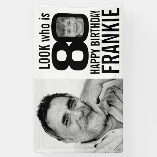 80歳の誕生日のピンク色の写真80カスタム枚目の時 横断幕 (縦)