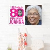 80歳の誕生日のピンク色の写真80カスタム枚目の時 横断幕 (インサイチュ)