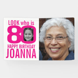80歳の誕生日のピンク色の写真80カスタム枚目の時 横断幕