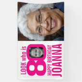 80歳の誕生日のピンク色の写真80カスタム枚目の時 横断幕 (縦)