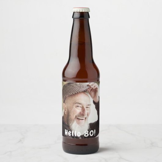 80歳の誕生日の写真こんにちは80人の男性 ビールラベル (正面)