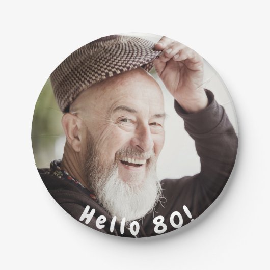 80歳の誕生日の写真こんにちは80人の男性 ペーパープレート (正面)