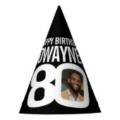 80歳の誕生日の写真パーソナライズされた白い黒 パーティーハット (正面)