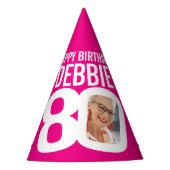 80歳の誕生日の写真ホイパーソナライズされたトホットピンク パーティーハット (正面)