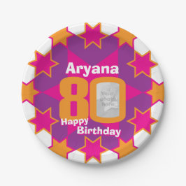 80歳の誕生日の写真名ピンクスター紙プレート ペーパープレート