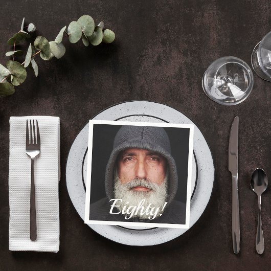 80歳の誕生日の写真80人の男性スクリプト スタンダードカクテルナプキン