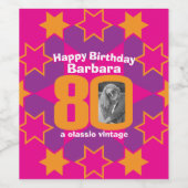 80歳の誕生日の名前ピンクのフォトカスタムワインラベル ワインラベル (シングルラベル)