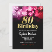 80歳の誕生日の招待グリッターエレガントピンク赤 招待状 (正面)