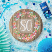 80歳の誕生日の田舎の木の水彩の花 ペーパープレート (パーティー)