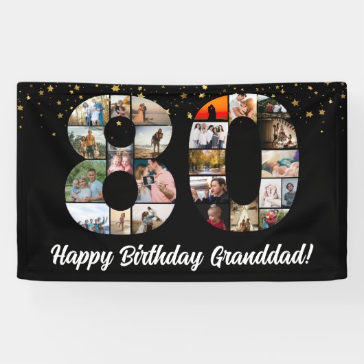 80歳の誕生日の祖父母フォトモンタージュ 横断幕 (横)