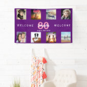 80歳の誕生日の紫色の写真コラージュパーティー 横断幕 (インサイチュ)