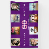 80歳の誕生日の紫色の写真コラージュパーティー 横断幕 (縦)