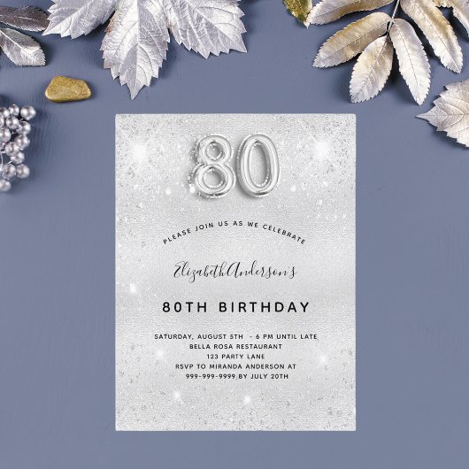 80歳の誕生日の銀の輝き インビテーションポストカード