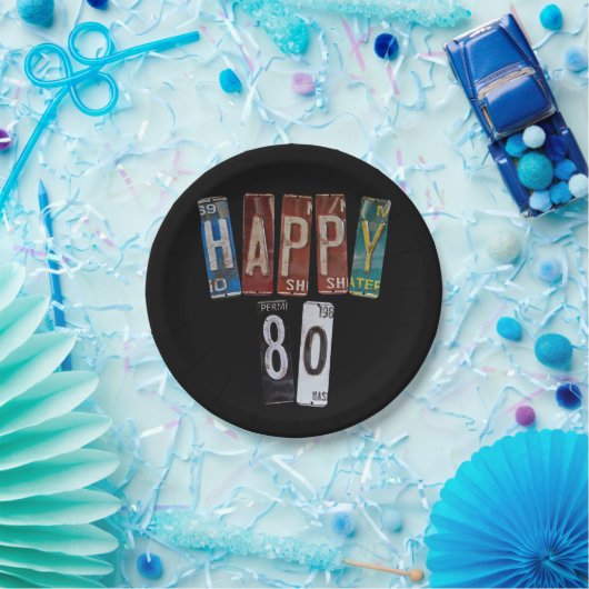80歳の誕生日の錆びたライセンスプレート ペーパープレート (パーティー)