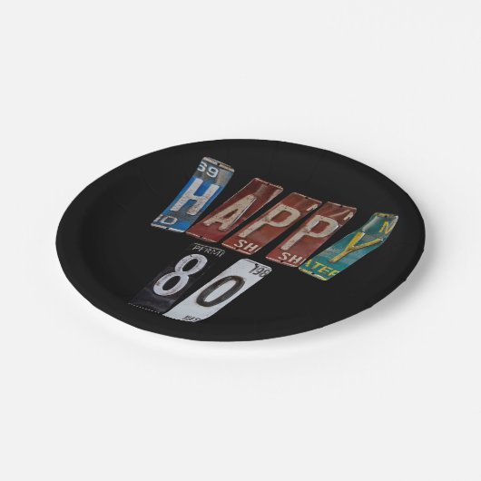 80歳の誕生日の錆びたライセンスプレート ペーパープレート (アングル)