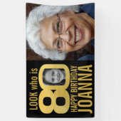 80歳の誕生日の黒い金ゴールドは今80の写真を見る 横断幕 (縦)