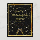 80歳の誕生日の黒い金ゴールドバブル招待 ポストカード (正面)