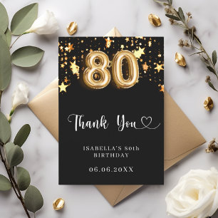 80歳の誕生日の黒い金ゴールド サンキューカード