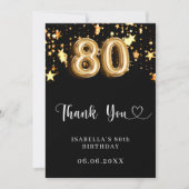 80歳の誕生日の黒い金ゴールド サンキューカード (正面)