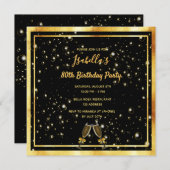 80歳の誕生日の黒い金ゴールド 招待状 (正面/裏面)