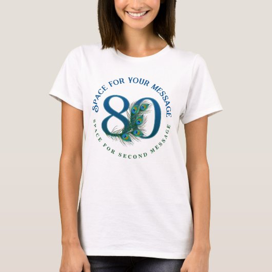 80歳の誕生日または記念日のクジャクの羽 Tシャツ (正面)