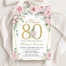 80歳の誕生日をお祝いするピンクゴールドの華やかなフラワー