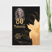 80歳の誕生日をゴージャスに! ゴールドの葉のデザイン カード (正面)