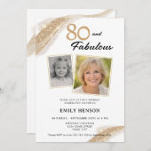 80歳の誕生日をゴージャスに！ ゴールド2枚の写真付きバースデー招待状 招待状 (正面/裏面)