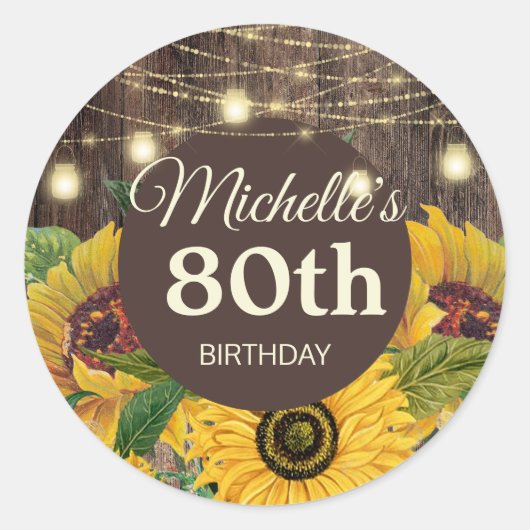 80歳の誕生日を祝うヒノキのひまわりイルミネーション ラウンドシール (正面)