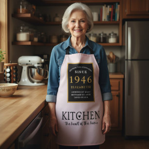 80歳の誕生日を祝うピンクの名入れクックシェフベーカーデザイン エプロン