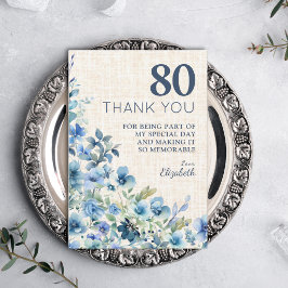 80歳の誕生日を祝う上品な青い植物のデザイン サンキューカード