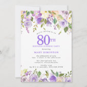 80歳の誕生日を華やかに 紫の花のデザインのサプライズパーティー 招待状 (正面)