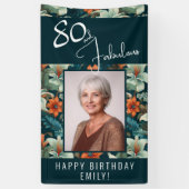 80歳の誕生日を華やかに 花柄のバースデー写真 横断幕 (縦)
