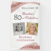 80歳の誕生日を飾るローズゴールドのウェルカム写真 横断幕 (縦)