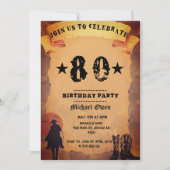 80歳の誕生日カウボーイ古い紙乗馬パーティー 招待状 (正面)