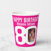 80歳の誕生日カスタムの2枚のフォトピンク白 紙コップ (裏面)