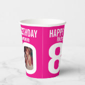 80歳の誕生日カスタムの2枚のフォトピンク白 紙コップ (右)