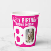 80歳の誕生日カスタムの2枚のフォトピンク白 紙コップ (正面)