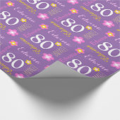 80歳の誕生日カスタムエドウィナ名パープルラップ ラッピングペーパー (角)