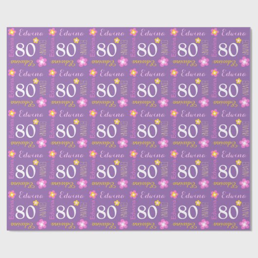 80歳の誕生日カスタムエドウィナ名パープルラップ ラッピングペーパー (フラット)