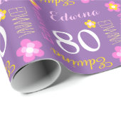 80歳の誕生日カスタムエドウィナ名パープルラップ ラッピングペーパー (ロールコーナー)