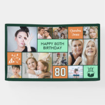 80歳の誕生日カスタムフォトコラージュグリーンオレンジ