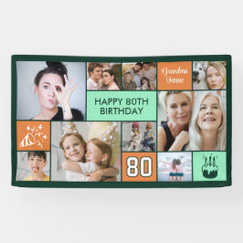 80歳の誕生日カスタムフォトコラージュグリーンオレンジ 横断幕