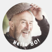 80歳の誕生日カスタム写真こんにちは80人の男性 ラウンドシール (正面)