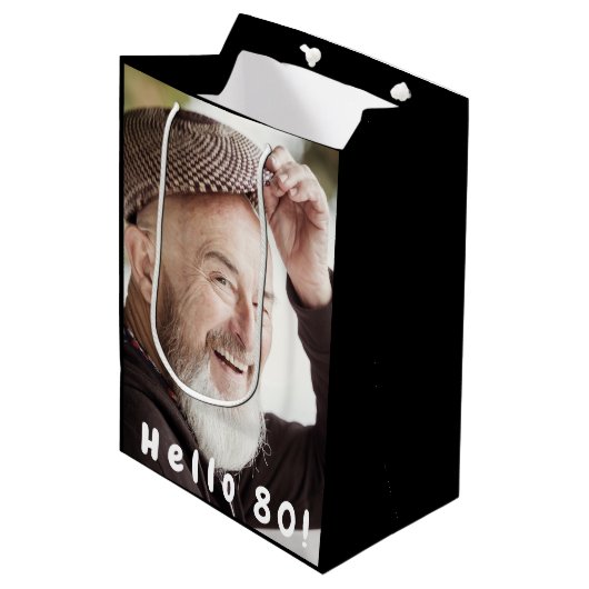 80歳の誕生日カスタム写真こんにちは80男の男性 ミディアムペーパーバッグ (正面アングル)